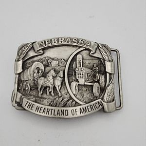 Nebraska, The Heartland Pewter Belt Buckle. Siseiyou Buckle Co, 1982  